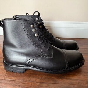 NWOT Damen Frost Paris Black Leather Cap Toe Men's Boots-Size 11
